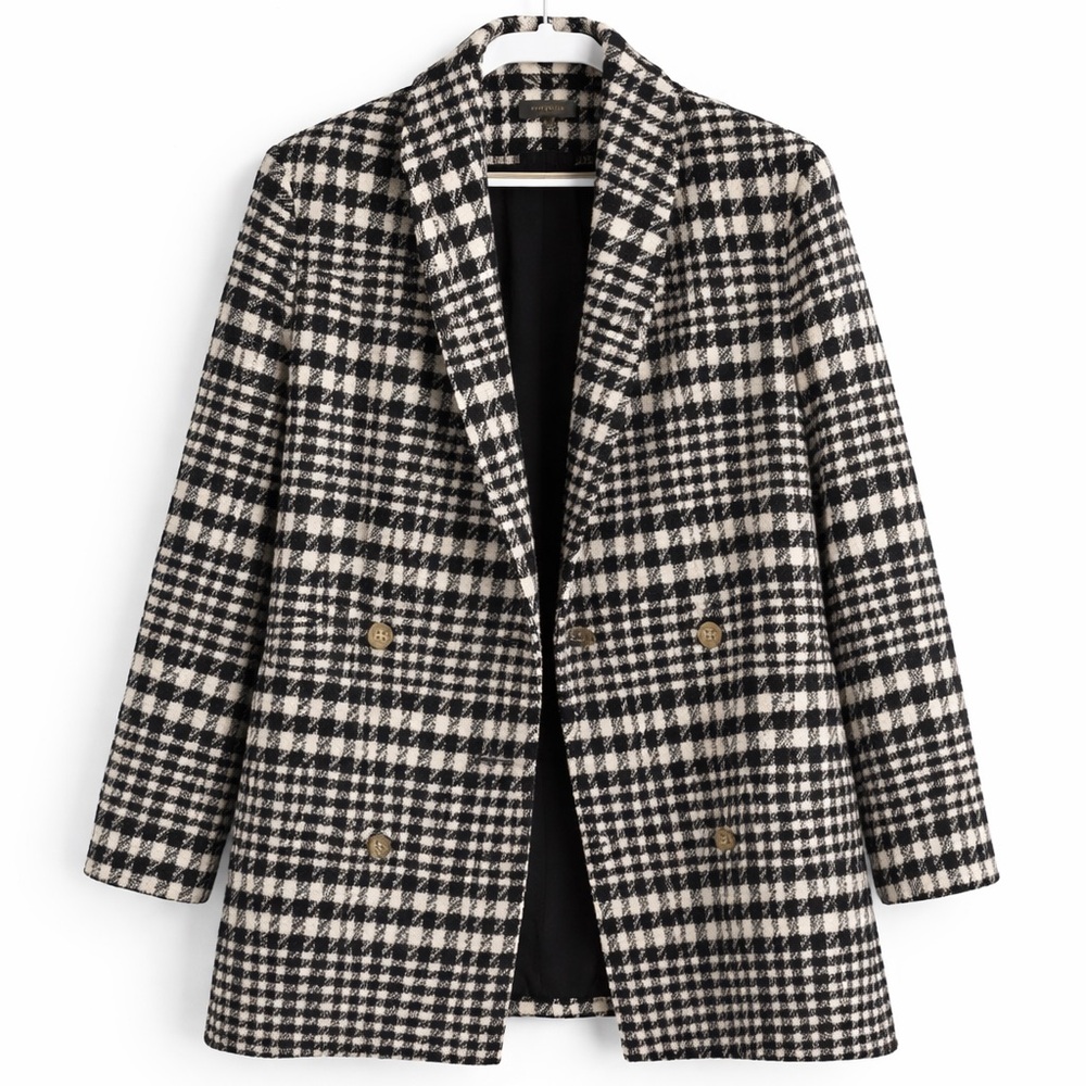 Ann Taylor Black & Ivory Houndstooth Relaxed Wool-Blend Jacket – Size S